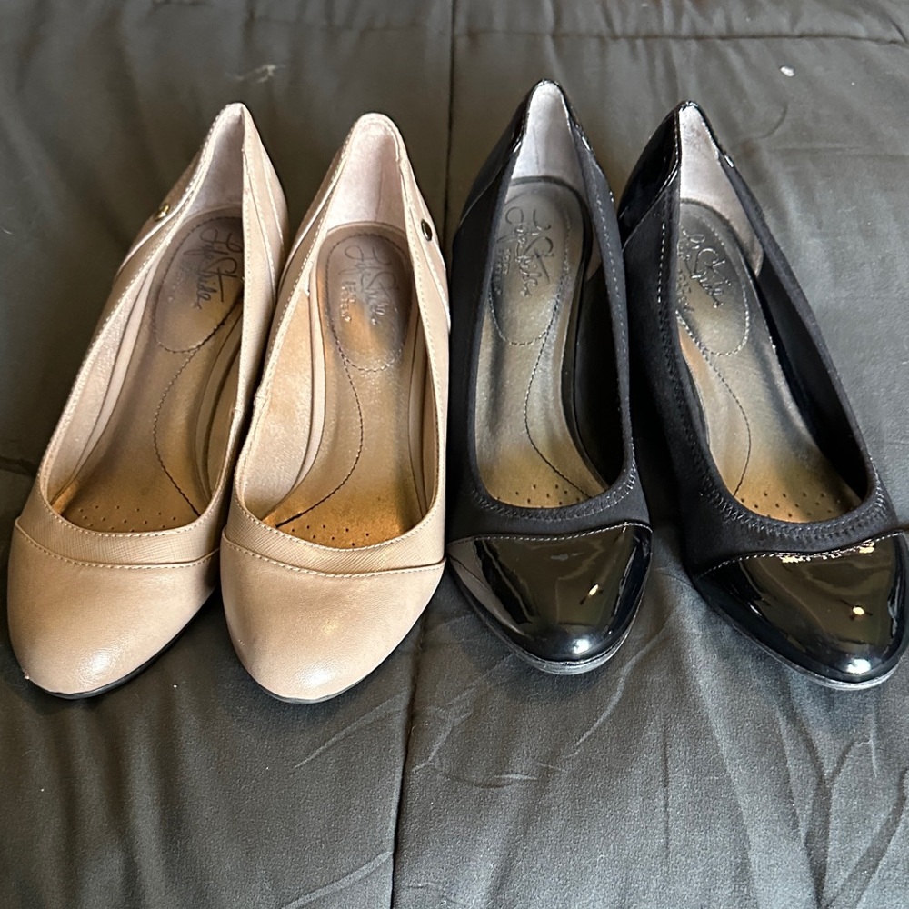 Life Stride Women's Heels - Black Patent and Beige